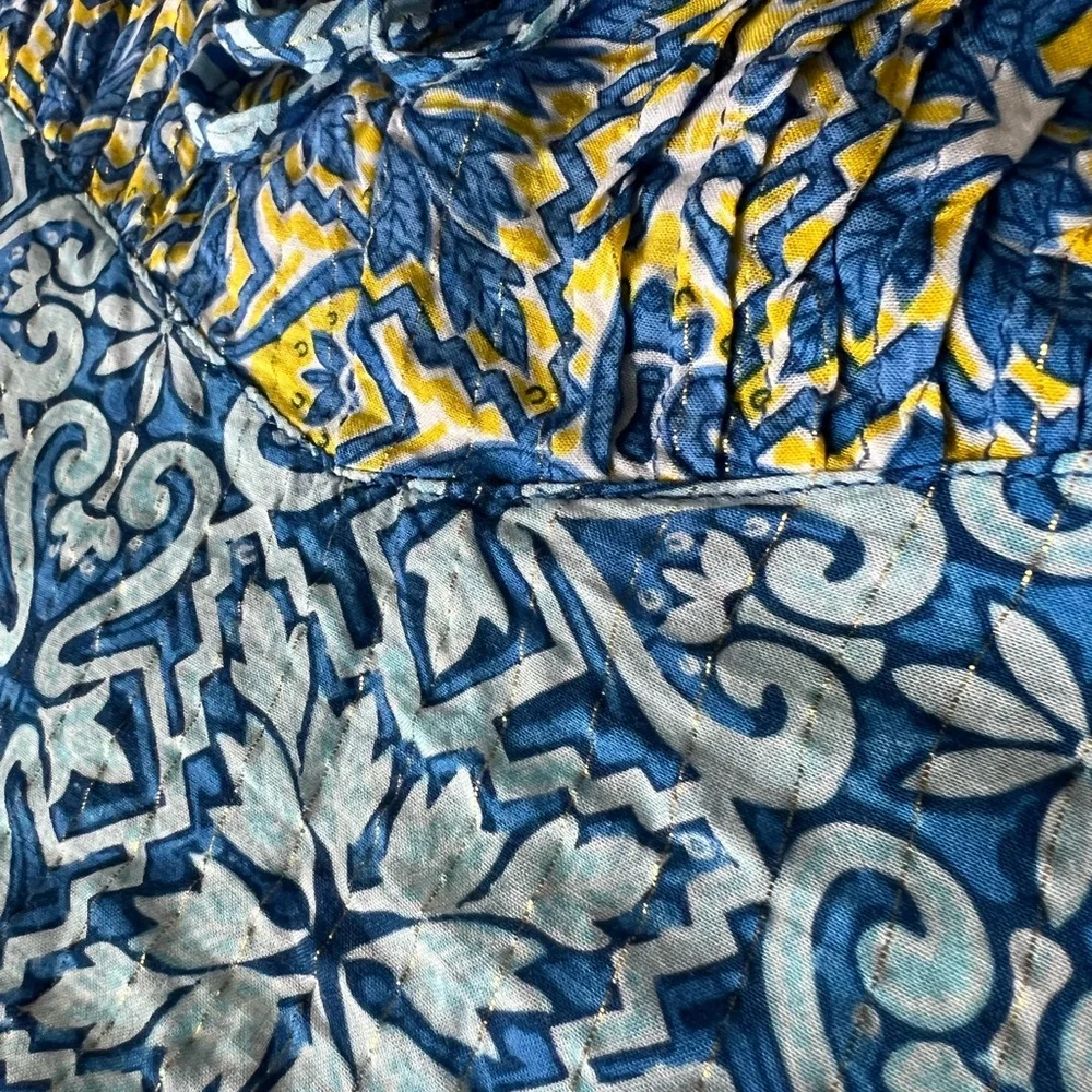 Ruby Rd Women’s Blue Yellow Metallic Blouse with Tassels Size Large - Picture 9 of 11